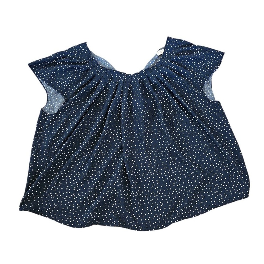 LC Lauren Conrad Navy Blue Polka Dot Pleated Cap Sleeve Blouse Plus Size 1X